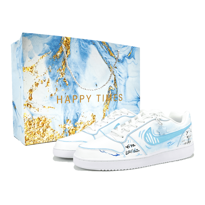 Nike Nike EBERNON Slip Resistant Low top Skateboard Shoes Men's White Blue