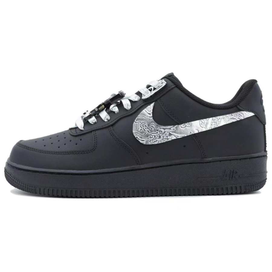 Nike Nike Air Force 1 Slip Resistant, Abrasion Resistant, Height Increasing Low top Skateboard Shoes Unisex Black Silver