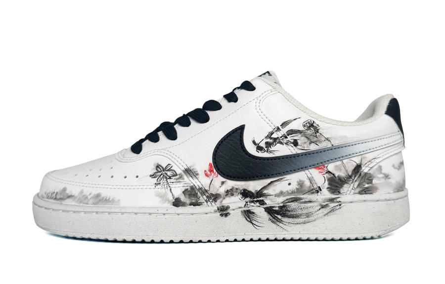 Nike Nike Court Vision 1 Fish Playing Among Lotus Abrasion Resistant Low top Skateboard Shoes Men's Black White