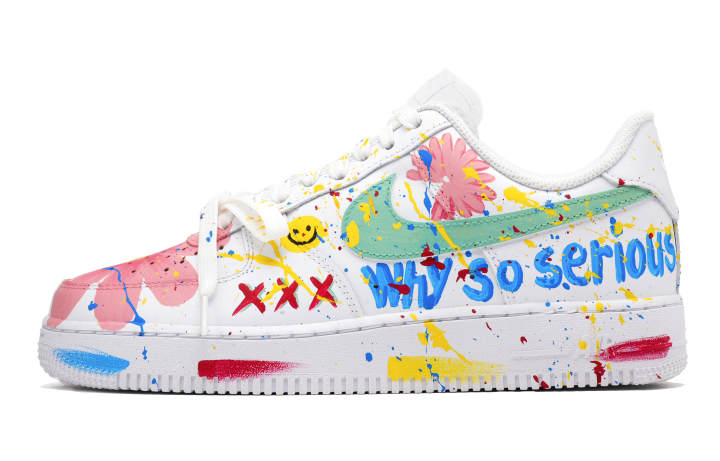 Nike Nike Air Force 1 Attitude Towards Life Non slip Lightweight Low top Skateboard Shoes Unisex White Blue Yellow