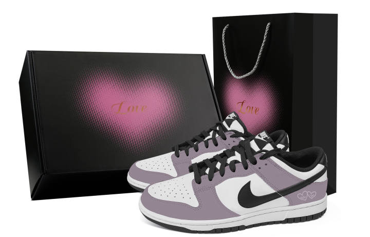 Nike Nike Dunk Deeply Affectionate Heart Box Abrasion Resistant Low top Skateboard Shoes Unisex Purple White