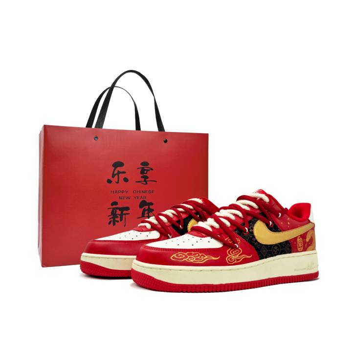 Nike Nike Air Force 1 Abrasion Resistant Low top Skateboard Shoes Unisex Red Black