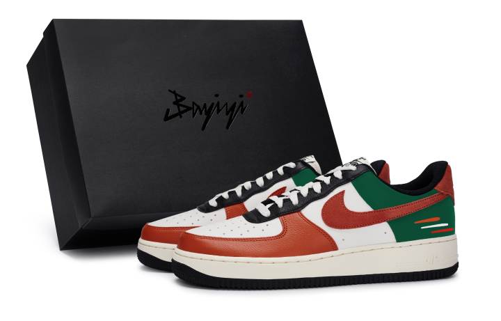 Nike Nike Air Force 1 Slip Resistant Abrasion Resistant Low top Skateboard Shoes Unisex Black White Green Orange