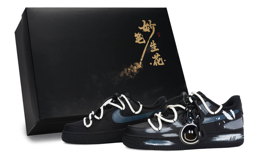 Nike Nike Air Force 1 Wondrous Pen Blossoms, Happy Kingdom King Low top Skateboard Shoes Unisex Black Gray Blue