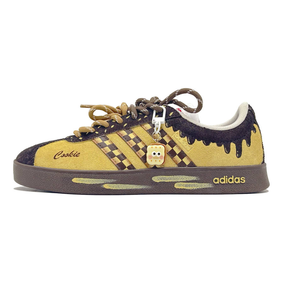 Adidas Adidas VL COURT 2.0 Cookie Leather Fashion Trend Cushioning Abrasion Resistant Low top Skateboard Shoes Unisex