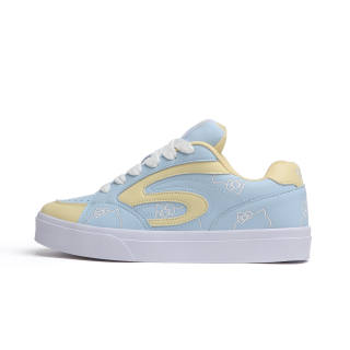 SINPERCO Slip Resistant, Abrasion Resistant, Lightweight Low top Skateboard Shoes Women's White Blue Yellow