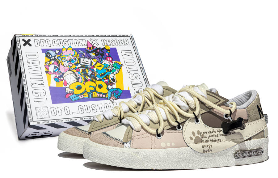 Nike Nike Blazer Low top Skateboard Shoes Men's Beige White Brown Pink Special Shoe Box
