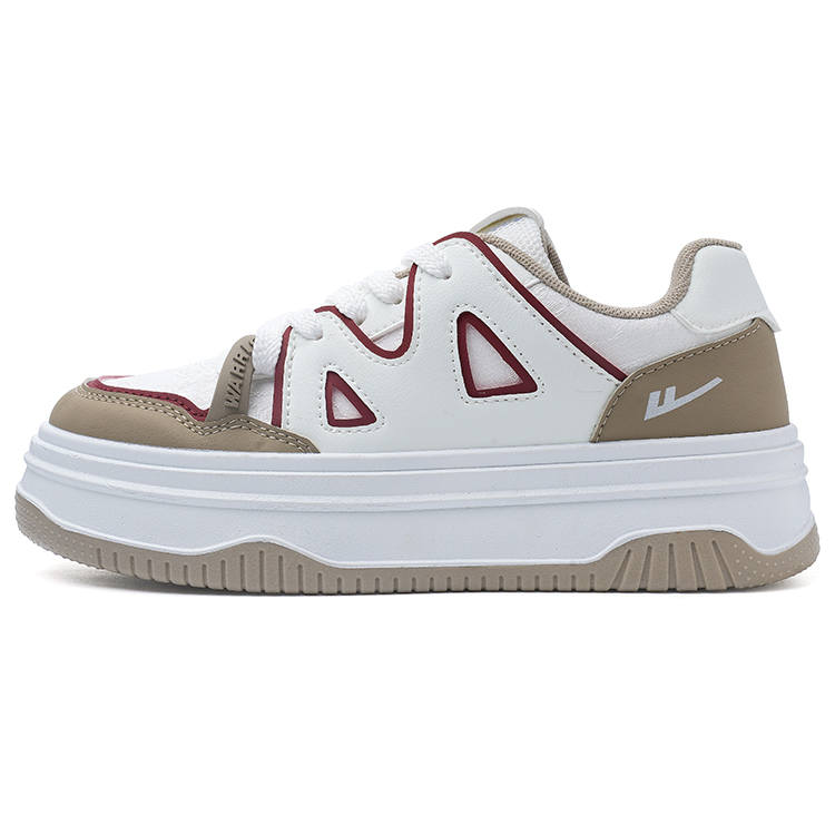 WARRIOR Synthetic Leather Lightweight Low top Skateboard Shoes Women's White Khaki 1.0