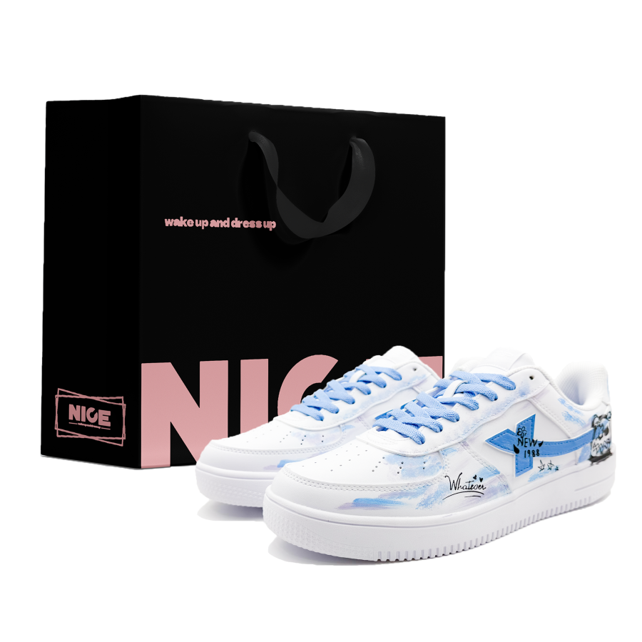 XTEP Air Force 1 Slip Resistant Cushioning Abrasion Resistant Low top Skateboard Shoes Men's White Blue