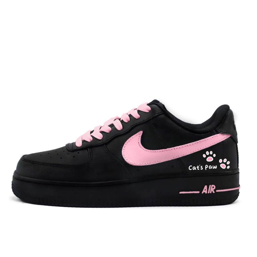 Nike Nike Air Force 1 Black Pink Milk Puff Abrasion Resistant Low top Skateboard Shoes Women's