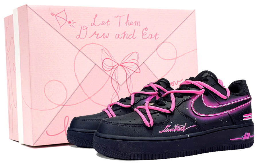 Nike Nike Air Force 1 Black Warrior, Cyber Night, Footprint Pioneer Cushioning Low top Skateboard Shoes Unisex Black Pink