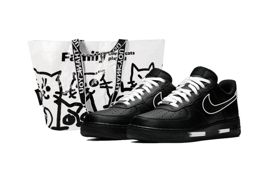Nike Nike Air Force 1 Black Hole, Shopping Bag Abrasion Resistant Low top Skateboard Shoes Unisex Black White