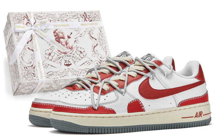 Nike Nike Air Force 1 Slip Resistant Quick Dry Abrasion Resistant Balance Low top Skateboard Shoes GS Red White