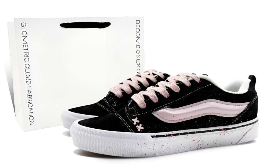 Vans Knu Skool Fabric Cushioning, Wear Resistant Low top Skateboard Shoes Unisex Black Pink