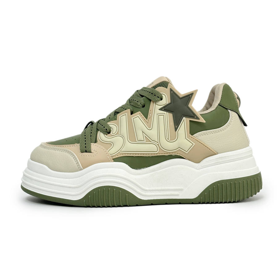 SLnU★3 Slip Resistant, Abrasion Resistant, Height Increasing Low top Skateboard Shoes Men's Beige Green
