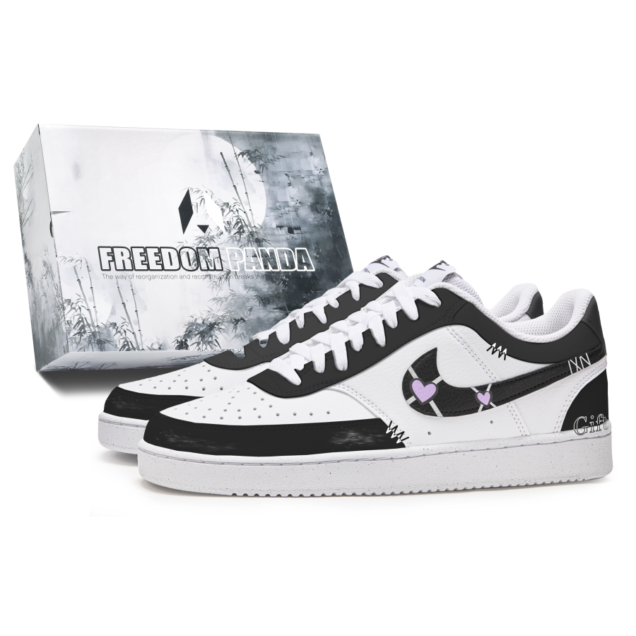 Nike Nike Court Vision 1 Freedom Panda, Box, Purple Heart Slip Resistant Abrasion Resistant Low top Skateboard Shoes Men's