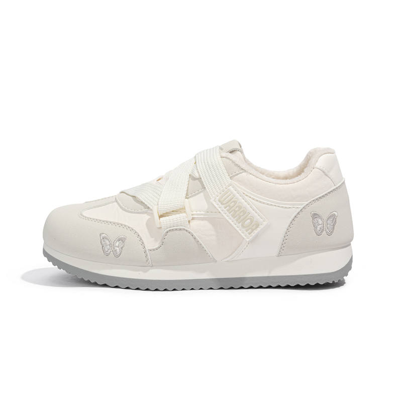 Warrior Synthetic Leather Thickened And Fleece Lined, Casual Versatile, Campus Preppy Style, Butterfly Embroidery