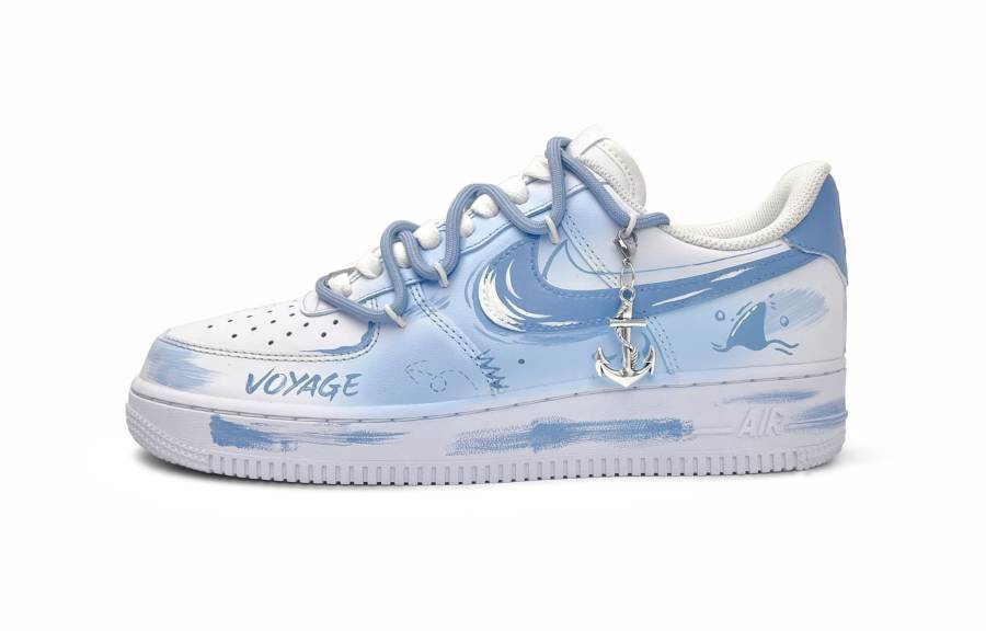 Nike Nike Air Force 1 Abrasion Resistant Low top Skateboard Shoes Men's Blue White