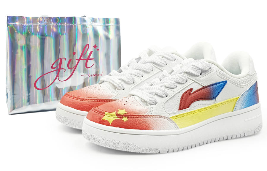 Li-Ning Li Ning Tianji Slip Resistant, Abrasion Resistant, Height Increasing Low top Skateboard Shoes Women's White Red Blue