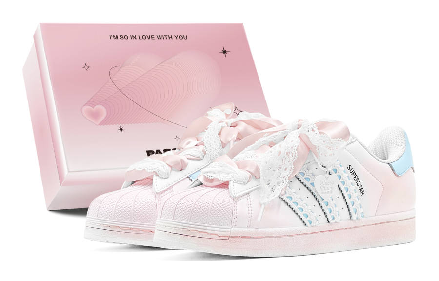Adidas Originals SUPERSTAR Romantic Favor, Couple's, Tide Set Love, Lace Shoelace Low top Skateboard Shoes Unisex