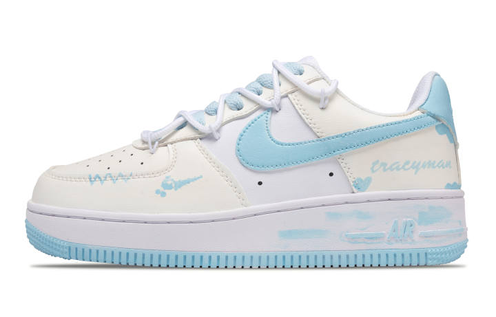 Nike Nike Air Force 1 Heart Love Slip Resistant, Abrasion Resistant, Lightweight Low top Skateboard Shoes Unisex White Blue