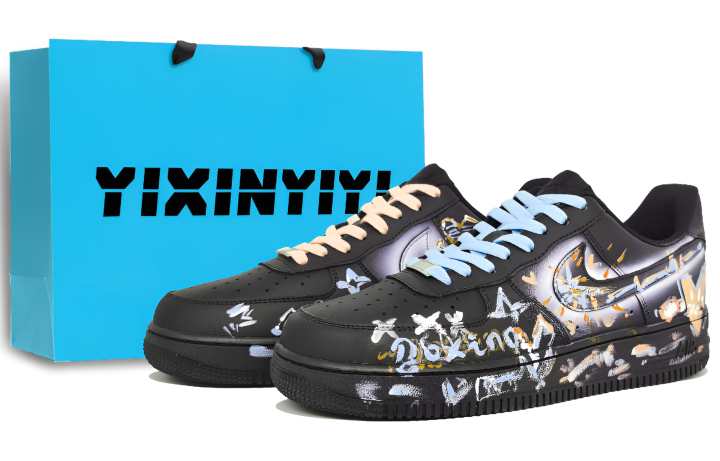 Nike Nike Air Force 1 Abrasion Resistant Low top Skateboard Shoes Unisex Blue Orange