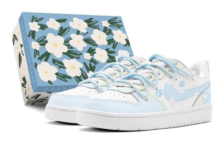 Nike Nike Court Borough Couple's, Summer Refresh, Happy Bear, Refreshing Leather Low top Skateboard Shoes Women's Pink Blue
