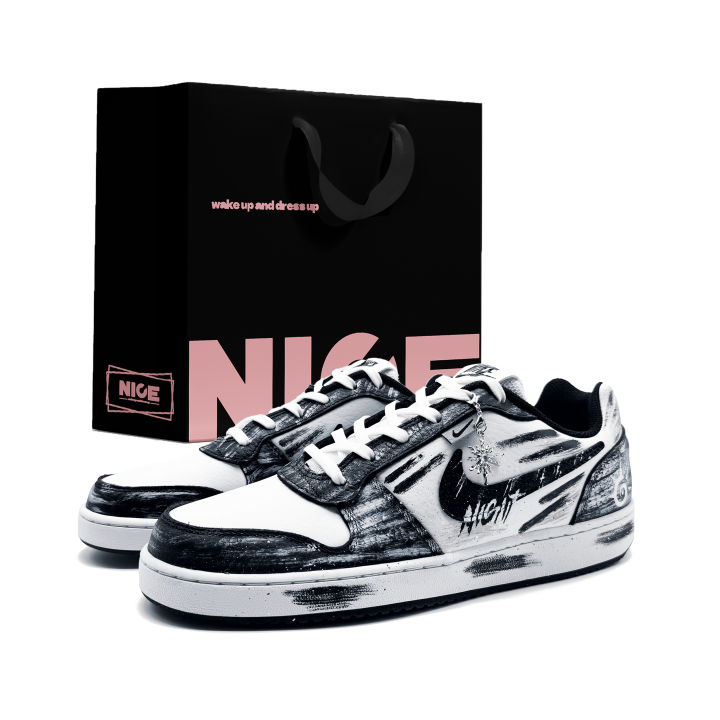 Nike Nike EBERNON Abrasion Resistant Abrasion Resistant Low top Skateboard Shoes Men's Black White