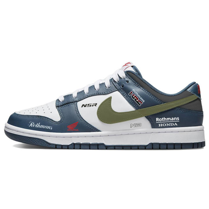 Nike Nike Dunk Classic Vintage, Versatile Slip Resistant Slip Resistant Low top Skateboard Shoes Men's White Navy Blue