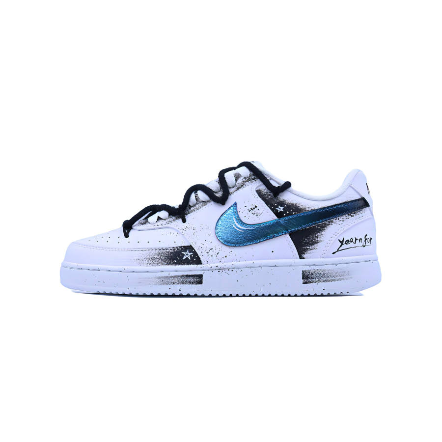 Nike Nike Court Vision 1 Novelty Point, Heartfelt Wish Abrasion Resistant Low top Skateboard Shoes Unisex Black White Blue