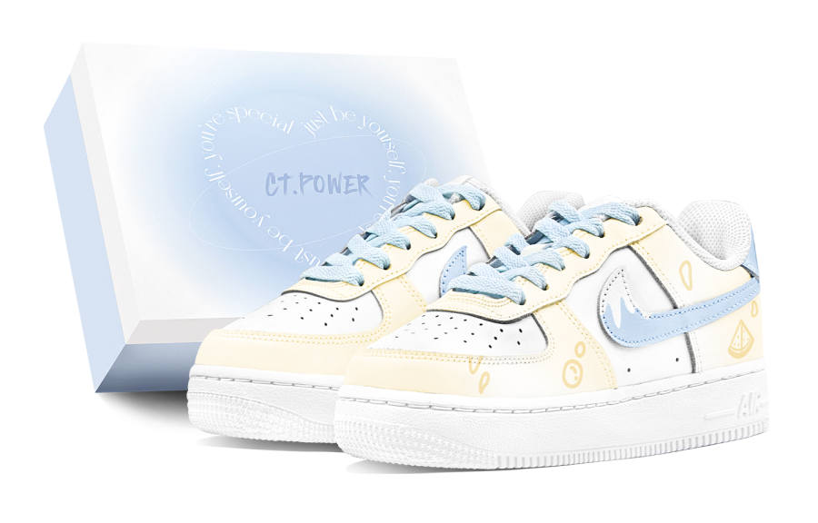 Nike Nike Air Force 1 GS Air Force 1 Abrasion Resistant Low top Skateboard Shoes Women's White Blue Yellow