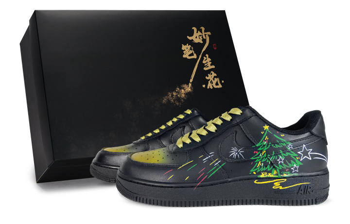 Nike Nike Air Force 1 Magic Pen Brings Christmas Eve Star Abrasion Resistant Low top Skateboard Shoes Unisex Black Green
