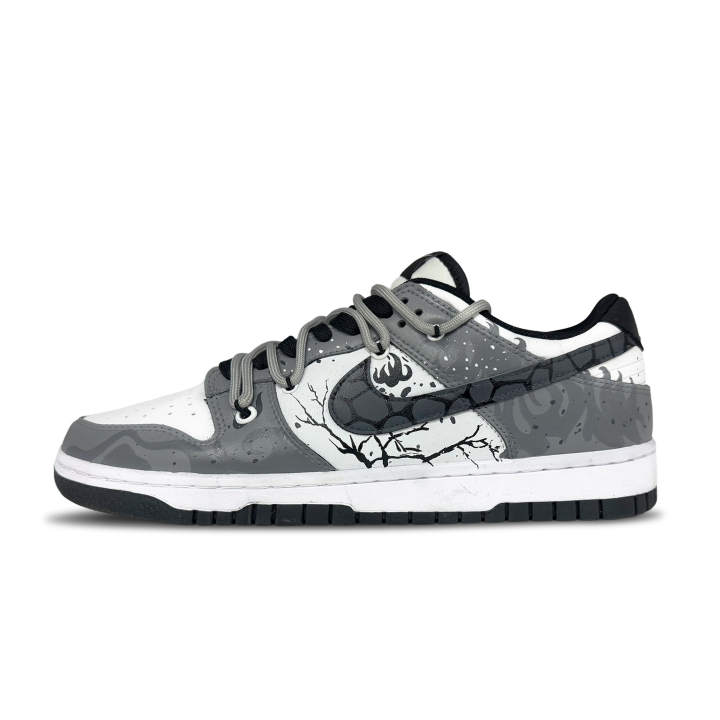 Nike Nike Dunk Footprint Leather Abrasion Resistant Abrasion Resistant Low top Skateboard Shoes Unisex Black White
