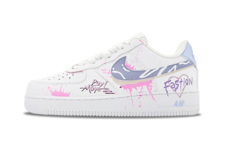 Nike Nike Air Force 1 Color Rhythm Abrasion Resistant Low top Skateboard Shoes Unisex White