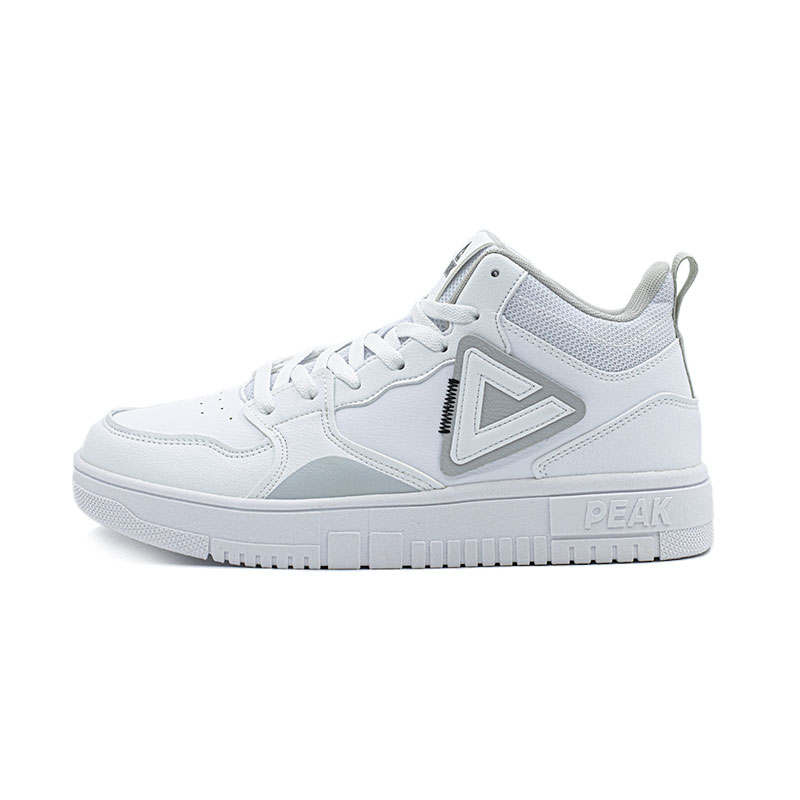 PEAK Classic Heritage Cushioning, Wear Resistant Mid top Skateboard Shoes Unisex White Gray