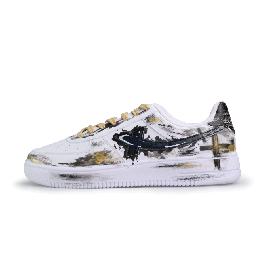 XTEP Air Force 1 Slip Resistant, Abrasion Resistant, Lightweight Low top Skateboard Shoes Unisex Black White Gold