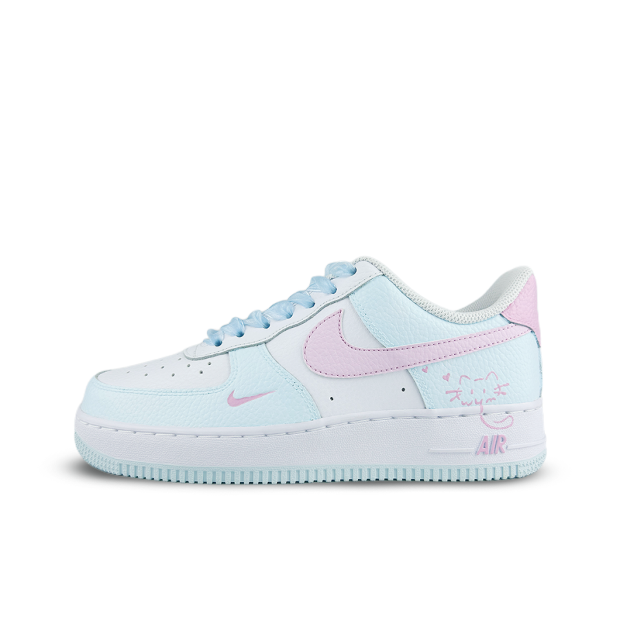 Nike Nike Air Force 1 Ice Pink Sweet Cat Abrasion Resistant Abrasion Resistant Low top Skateboard Shoes Women's Blue Pink