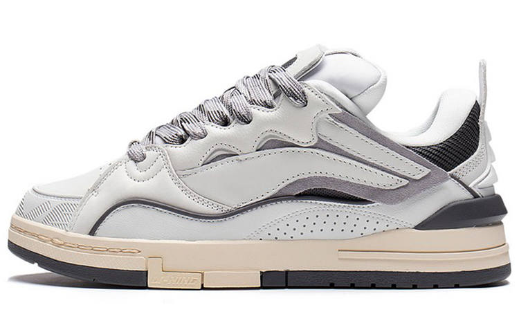 Li-Ning Li Ning Wave Golden Slip Resistant Cushioning Abrasion Resistant Lightweight Low top Skateboard Shoes Men's White Gray