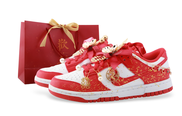 Nike Nike Dunk Drippy Joyful Abrasion Resistant Low top Skateboard Shoes Unisex Red