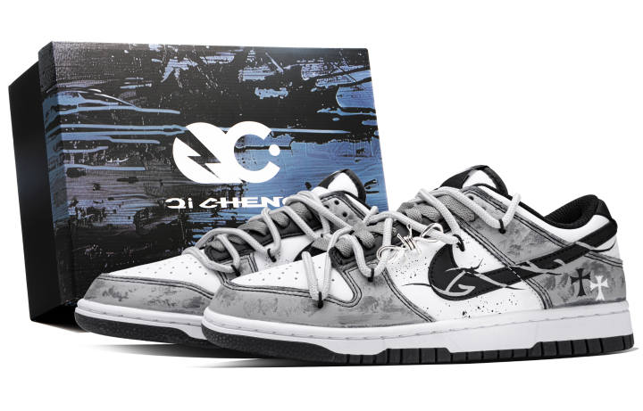 Nike Nike Dunk Thorn Gothic Box Leather Cushioning Abrasion Resistant Low top Skateboard Shoes Unisex White Gray