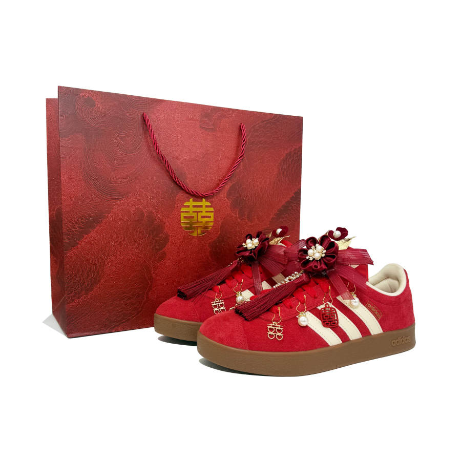 Adidas Adidas Vl Court Classic Blooming Flowers And Full Moon Cushioning, Wear Resistant Low top Skateboard Shoes Unisex Red