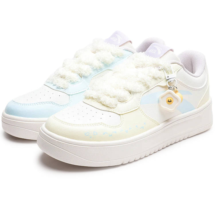 Anta Easy Wear resistant And Lightweight Low top Skateboard Shoes Women's Yellow Blue Mismatched