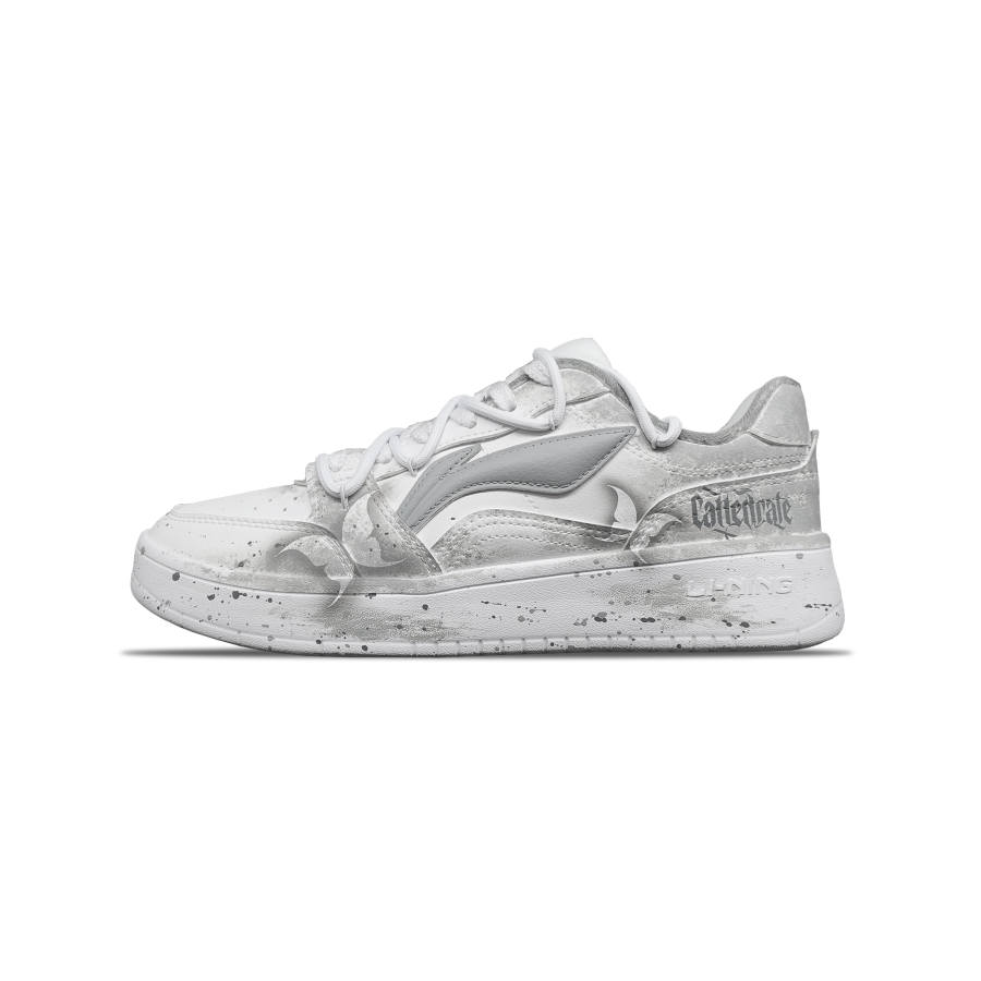Li-Ning Li Ning Sycee Synthetic Leather Slip Resistant Cushioning Abrasion Resistant Low top Skateboard Shoes Men's Gray White
