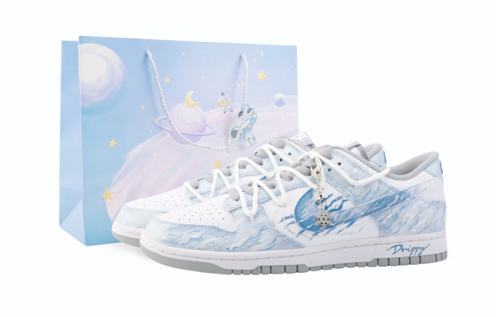 Nike Nike Dunk Drippy Blizzard Abrasion Resistant Abrasion Resistant Low top Skateboard Shoes Unisex Blue White