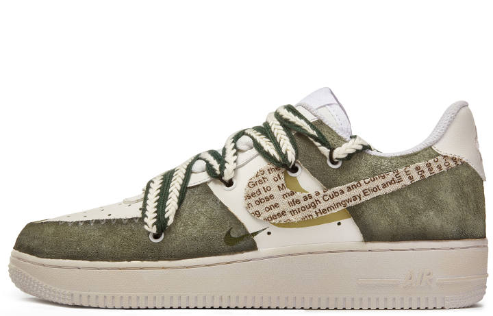 Nike Nike Air Force 1 Da Vinci Custom, Moss Green Slip Resistant Quick Dry Abrasion Resistant Balance