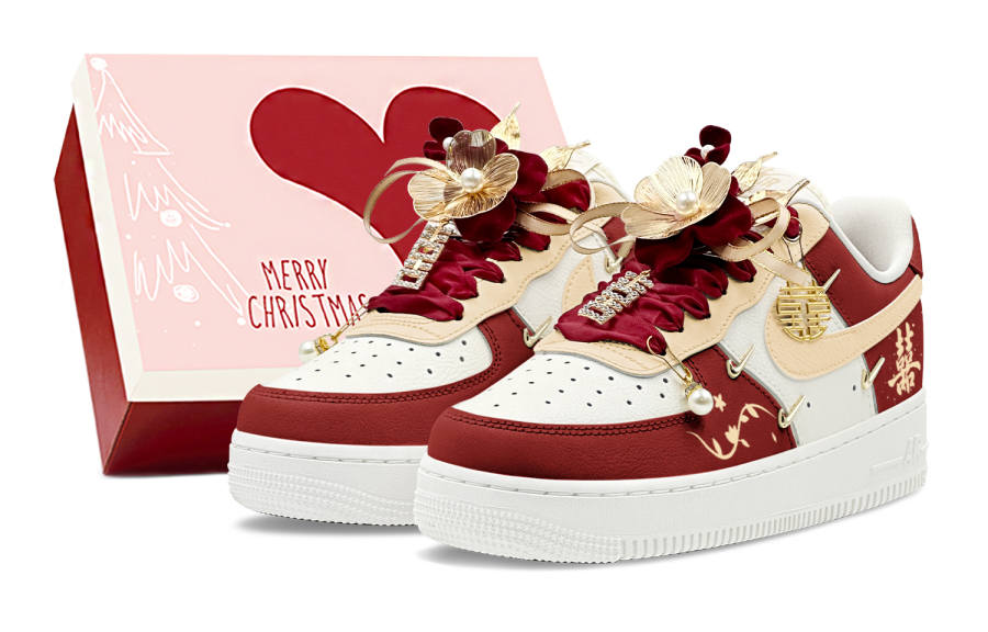 Nike Nike Air Force 1 Mini Gold Abrasion Resistant Abrasion Resistant Low top Skateboard Shoes Women's Red Yellow