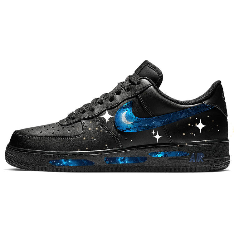 Nike Nike Air Force 1 Dark Blue, Aqua Starry Sky Slip Resistant Cushioning Low top Skateboard Shoes Unisex Black