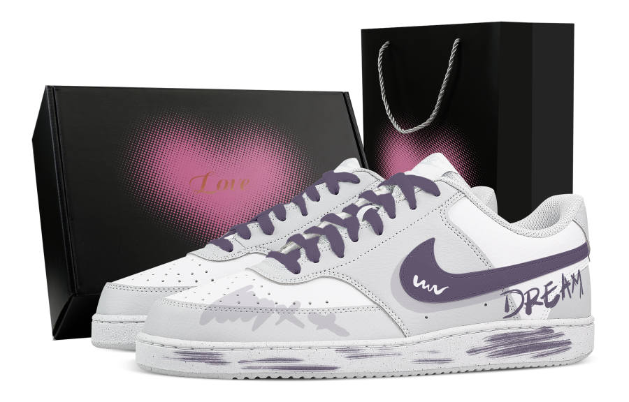 Nike Nike Court Vision Mystic Realm Heart Box Abrasion Resistant Low top Skateboard Shoes Men's White Purple
