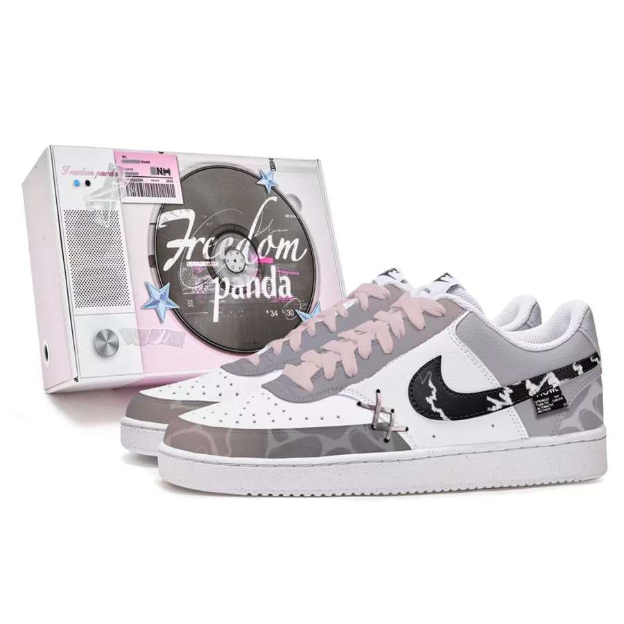 Nike Nike Court Vision Low Free Panda, Box, Playful Fun Slip Resistant Cushioning Low top Skateboard Shoes Men's Gray White
