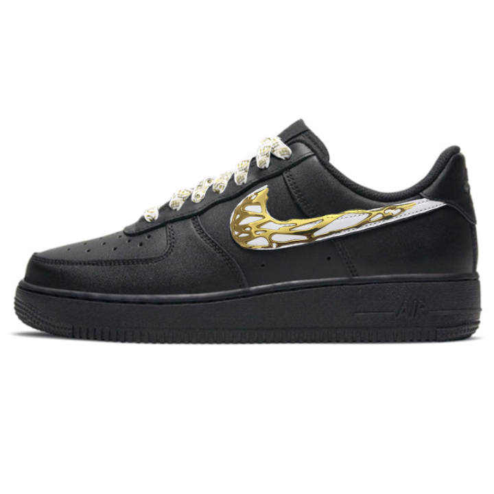Nike Nike Air Force 1 Trendy Abrasion Resistant Low top Skateboard Shoes Unisex Black Gold